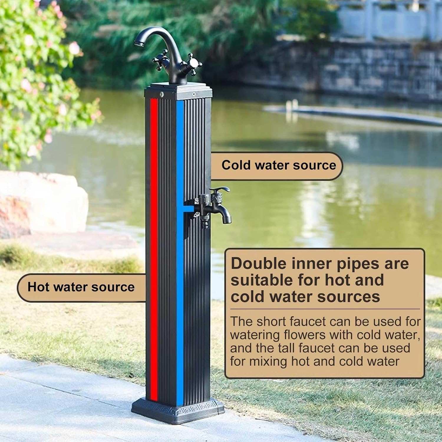 Outdoor Antifreeze Water Column Faucet, Hot & Cold Vertical Hydrant for Garden Irrigation & Washing - Durable Gold Finish