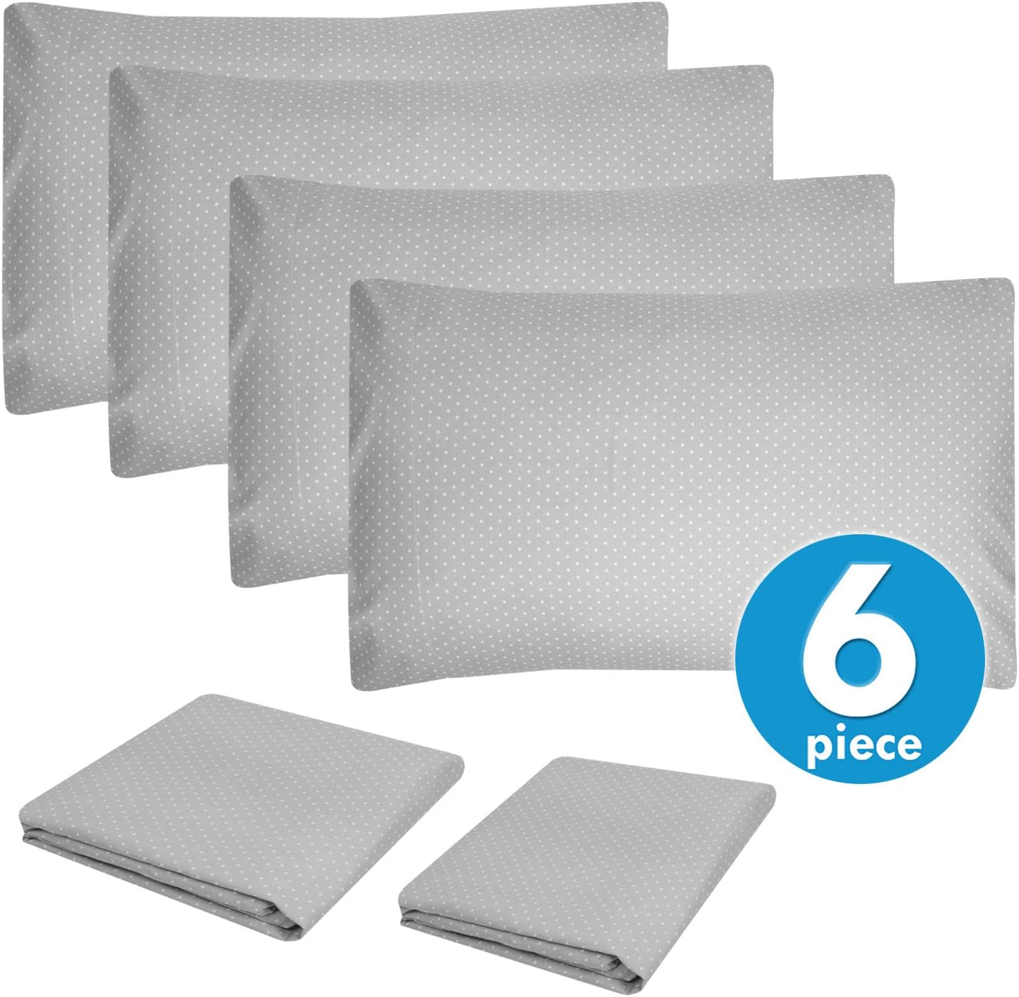 Sweet Home Collection Cal King Size Bed Sheets - 6 Piece 1500 Thread Count Fine Brushed Microfiber Deep Pocket Set - Extra Pillow Cases, Great Value, California King, Dot Gray (Pack of 12)