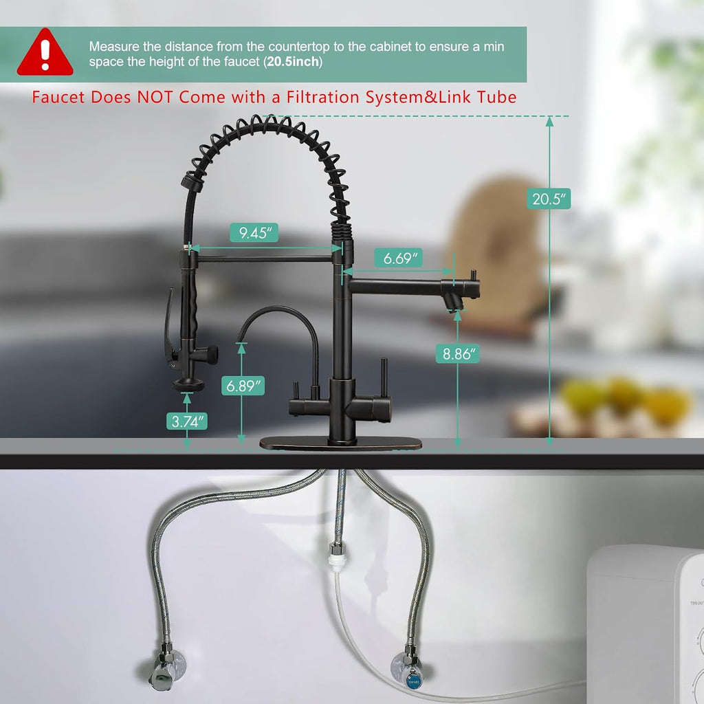 Fapully 3 in 1 Kitchen Faucet with Water Filler and Pull Down Sprayer, Oil Rubbed Bronze Commercial Kitchen Sink Faucet with Drinking Water Faucet for 1 or 3 Hole
