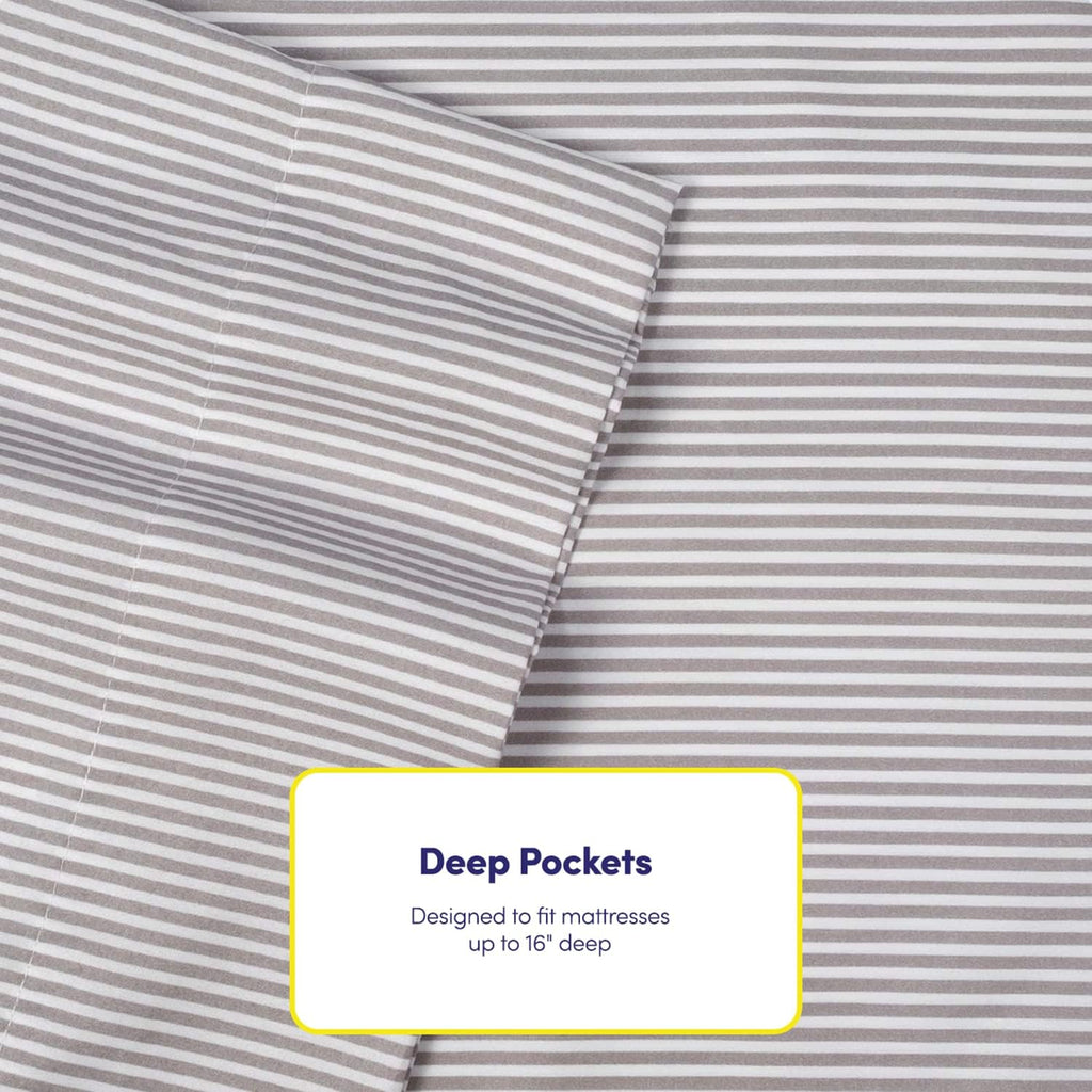 Sweet Home Collection Full Size Bed Sheets - 6 Piece 1500 Thread Count Fine Brushed Microfiber Deep Pocket Set - Extra Pillow Cases, Great Value, Full, Classic Stripe Gray (Pack of 12)