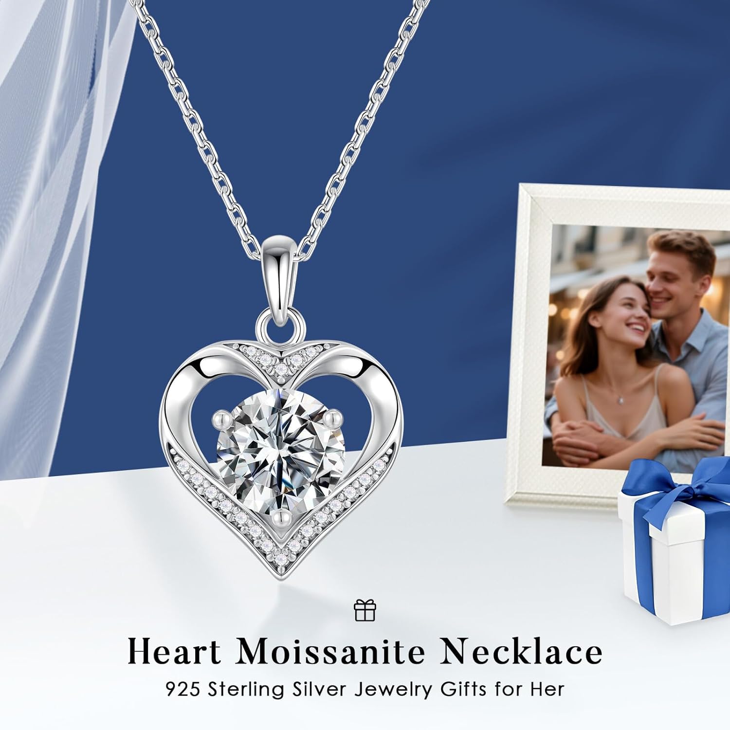 MOOSEA Heart Moissanite Pendant Necklace, 925 Sterling Silver 1-3 Carat Lab Created Moissanite, Anniversary Birthday Gifts for Women Mom Wife Girlfriend Grandma Jewelry Gift