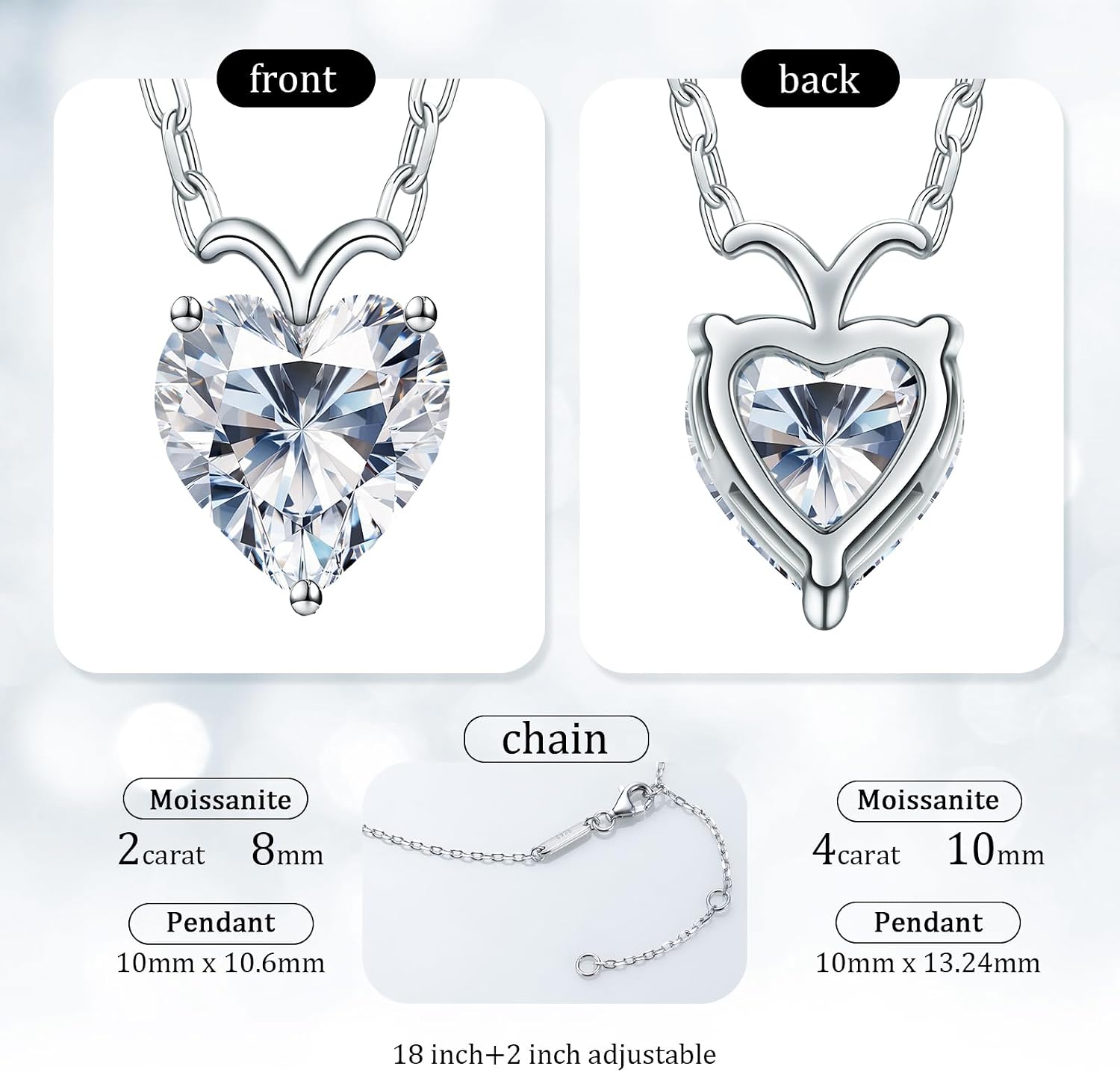 ForeverLove Heart Necklaces for Women, 4-2 Carats Heartshap Moissanite, Silver Pendant Jewelry, Anniversary Birthday Gifts for Wife, Girlfriend, Daughter, Mom