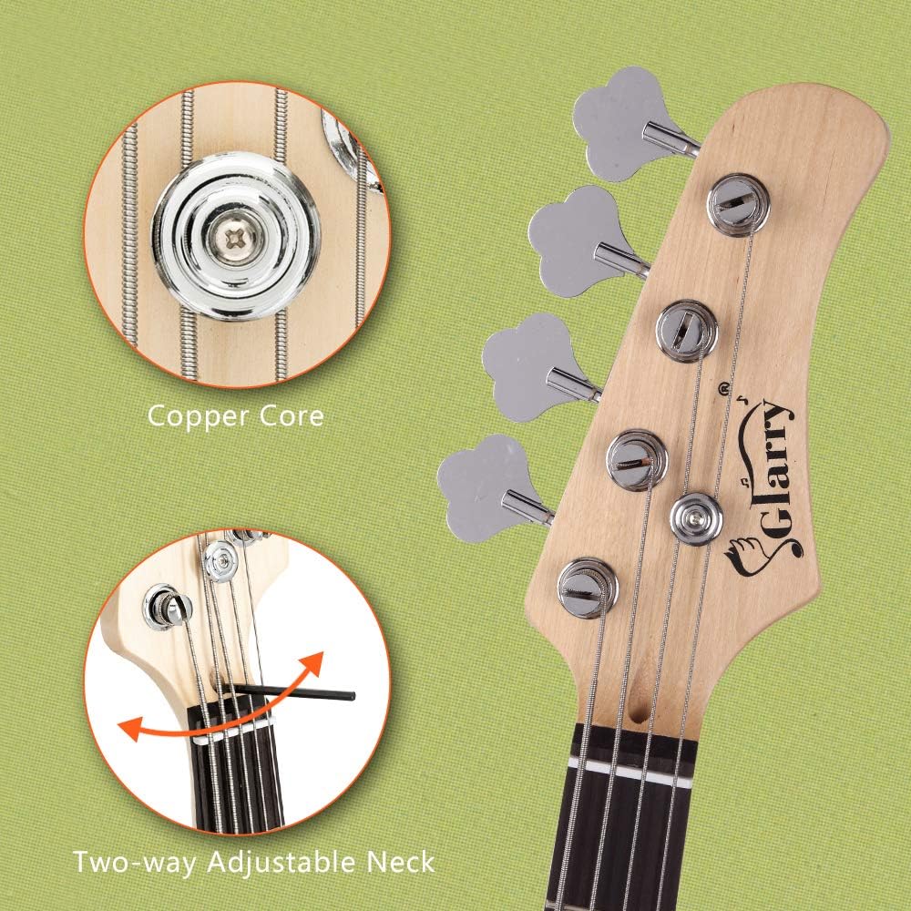 4 String Electric Bass Guitar, Full Size Standard Right Handed Beginner Kit with 20W AMP, Gig Bag, Strap, Spanner Tool (Wood Color)
