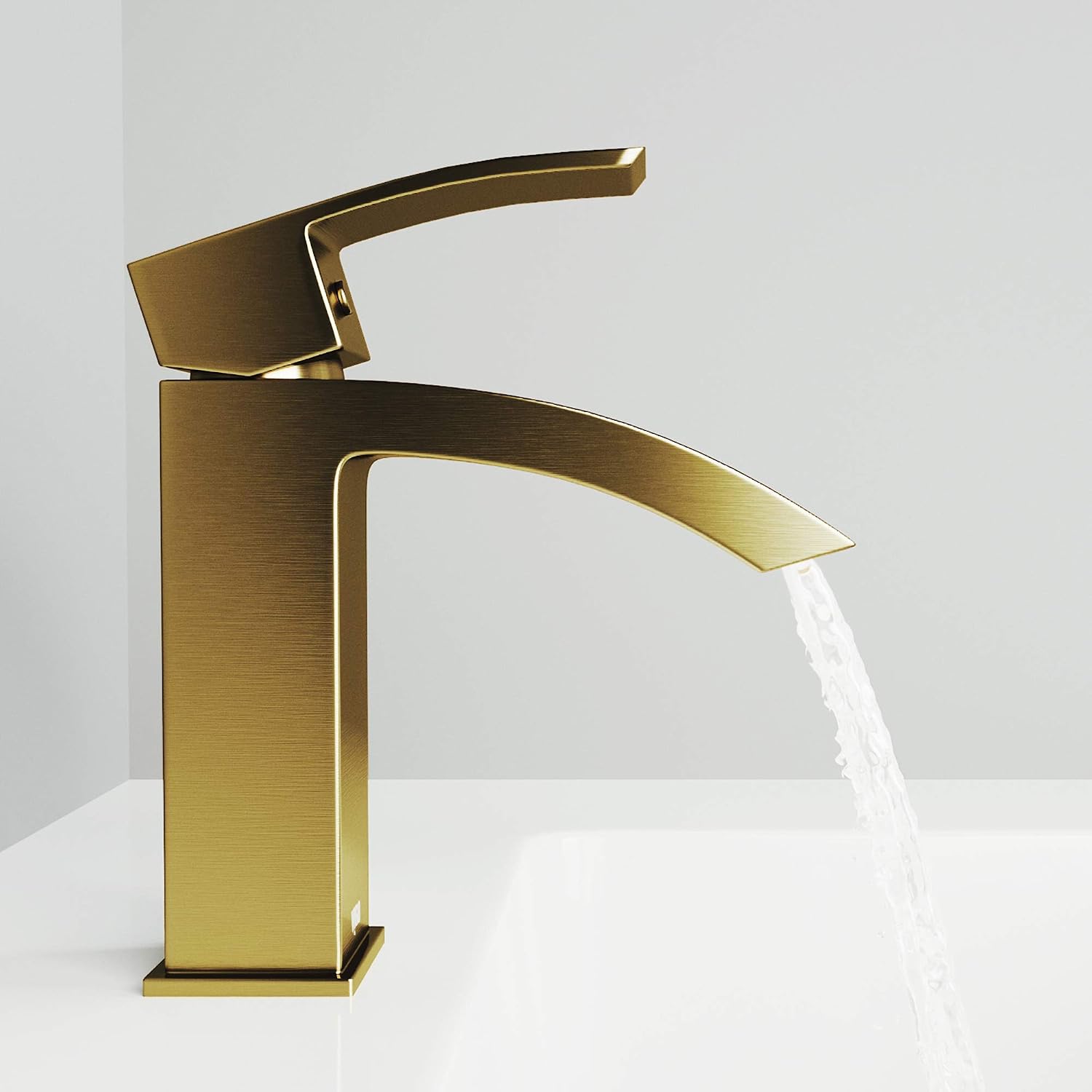 VIGO Satro Waterfall Single-Handle Single-Hole Mount Bathroom Sink Faucet, 7-Inch, Matte Brushed Gold, Modern Design, Solid Brass, 1.2 GPM WaterSense & Ceramic Disc Valve, Corrosion-Resistant