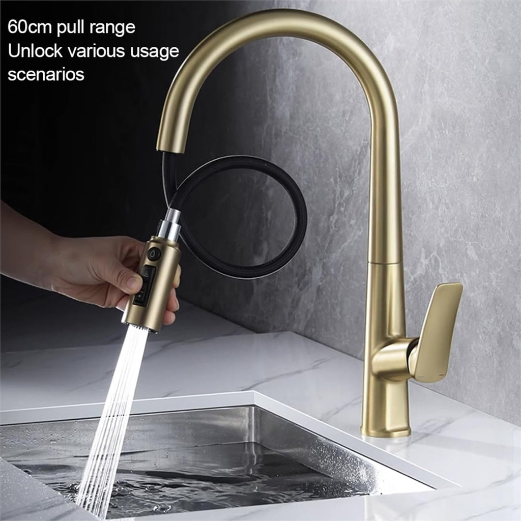 All Copper Kitchen 3-in-1 Hot and Cold Faucet Sink Sink Pull-Out Anti-Splash 2-Point Water Purifier Faucet(Black)