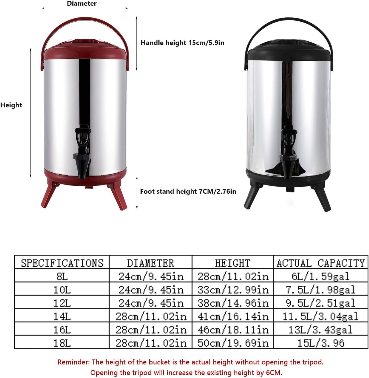 Stainless Steel Insulated Beverage Dispenser Cold Hot Beverage Dispenser with faucet Insulated Beverage Dispenser for Coffee Milk Tea(Size:8L,Color:BLACK)