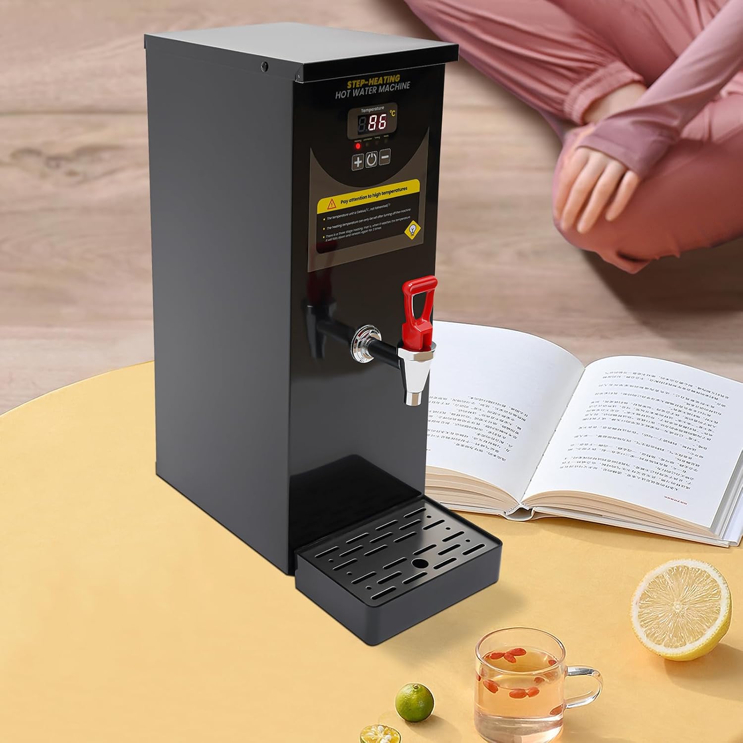 Step-Heating Commercial Hot Water Dispenser, Adjustable Temperature Electric Water Boiler, 8L/2.11gal Large Capacity Water Boiler for Homes, Caterers, Restaurants, Offices and Stores