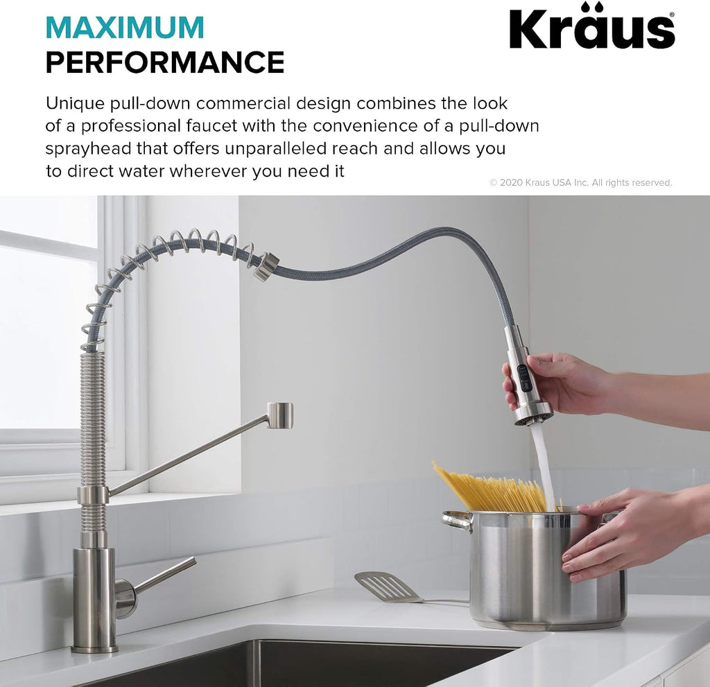 KRAUS Bolden Commercial Style 2-Function Single Handle Pull Down Kitchen Faucet in Spot-Free Antique Champagne Bronze/Matte Black, KPF-1610SFACBMB