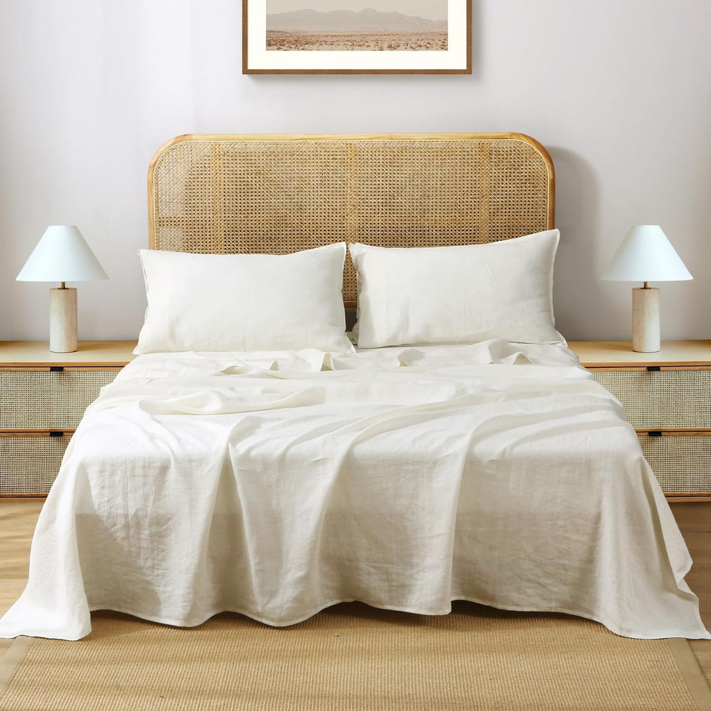 S VICTORY SYMBOL 100% Organic Linen Bed Sheets Set,French Natural Flax Bedding,Ultra Soft Luxurious Stone Washed 3 Pieces Sheet Set(Creamy-White,Twin)