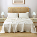 S VICTORY SYMBOL 100% Organic Linen Sheets Set,Full Size Linen Bed Sheets,Stone Washed Natural French Flax Sheets Set 4 Pieces,Breathable for Hot Sleepers(Creamy White)