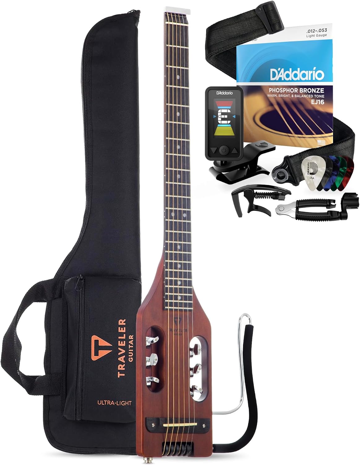 Traveler Guitar Ultra-Light Acoustic Guitar | Portable Acoustic-Electric Guitar | Full 24 3/4' Scale with Custom Gig Bag | D'Addario Phosphor Bronze Acoustic Guitar Strings and D'Addario Accessory Set