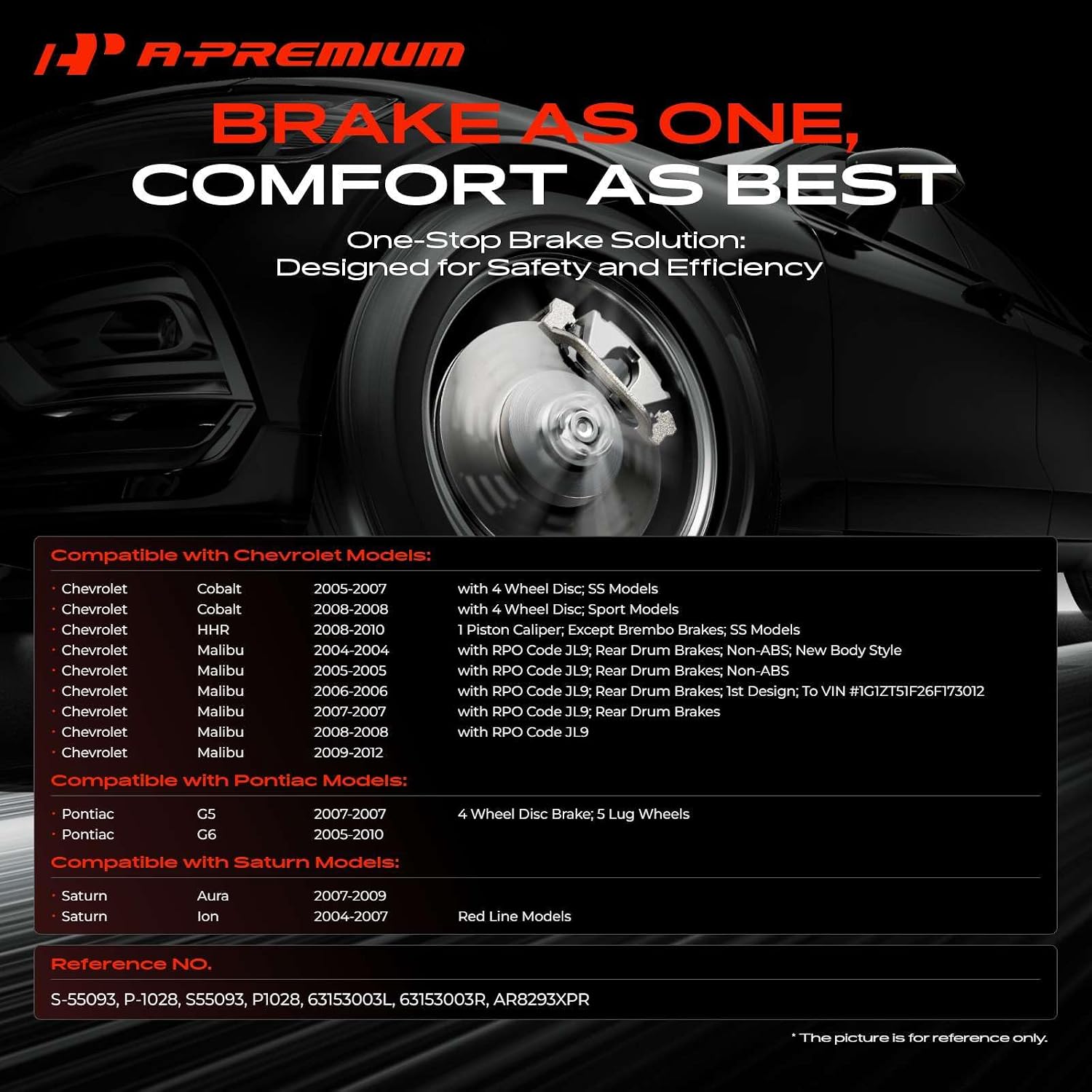 A-Premium 11.65 in(296mm) Front Drilled and Slotted Disc Brake Rotors + Ceramic Pads Kit Compatible with Chevy, Pontiac & Saturn Models - Cobalt 05-07, HHR 08-10, Malibu 04-06/08-12, G6 05-10, G5, Ion