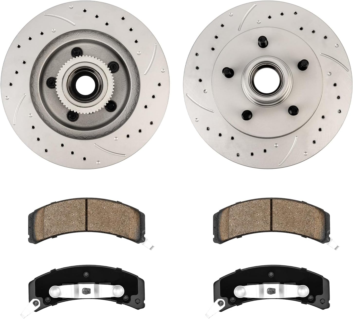 KAX Front Brake Kit, Drilled and Slotted Brake Rotors, Ceramic Brake Pads | Fits Chevrolet, GMC- C1500, C1500 Suburban, Tahoe, Express 1500, Yukon, Savana 1500, Automotive Replacement Brake Kit