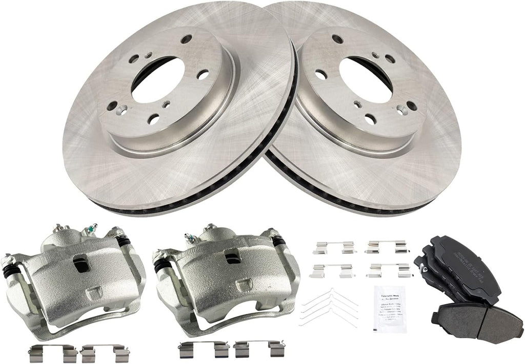 TRQ Front Brake Pad and Rotor Set Semi Metallic Vented Rotors Calipers Compatible with 2016-2021 Honda Civic