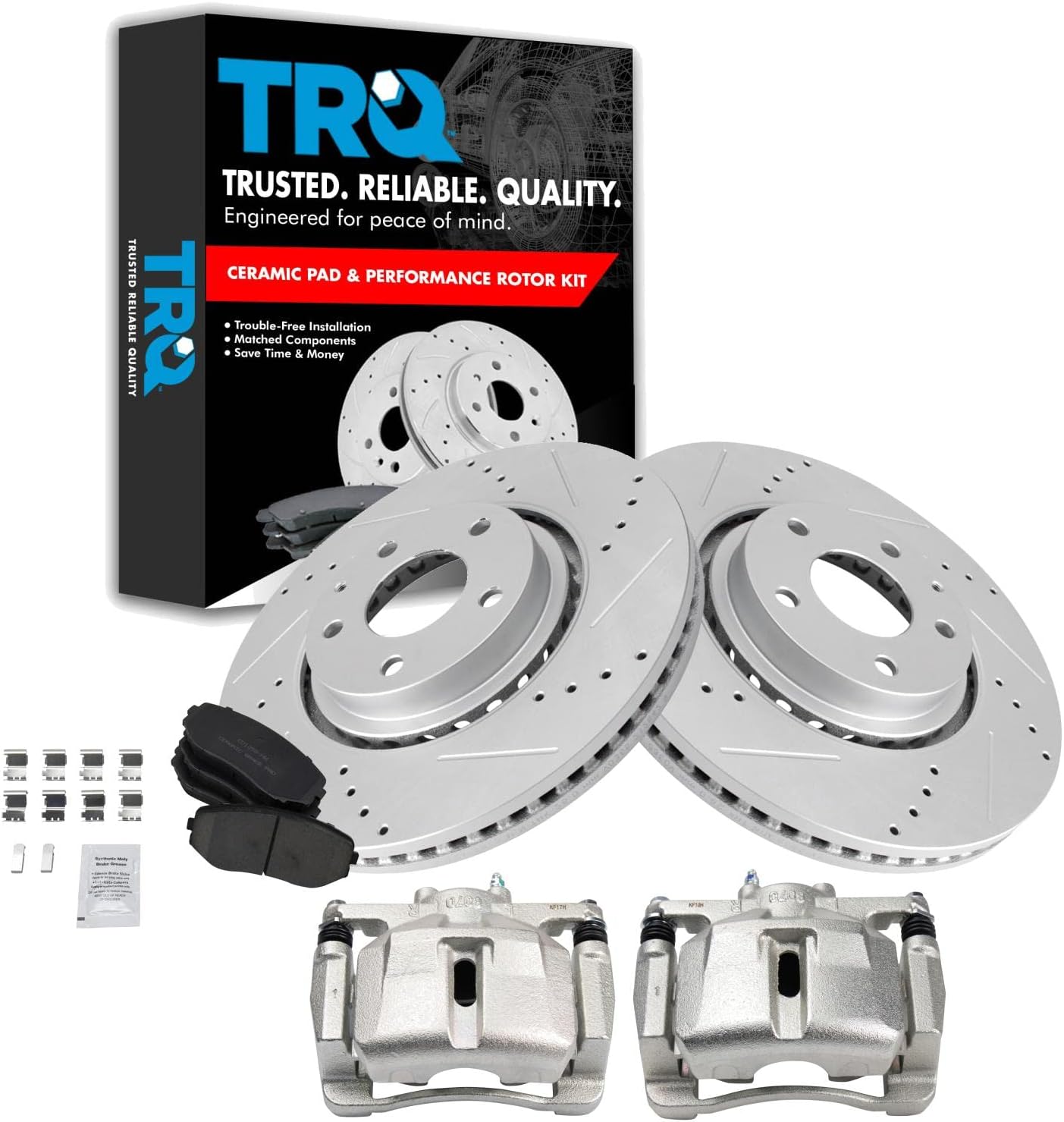 TRQ Performance Front Brake Pad and Rotor Set Ceramic Vented Coated Rotors Calipers Compatible with 2019 Mazda CX-5