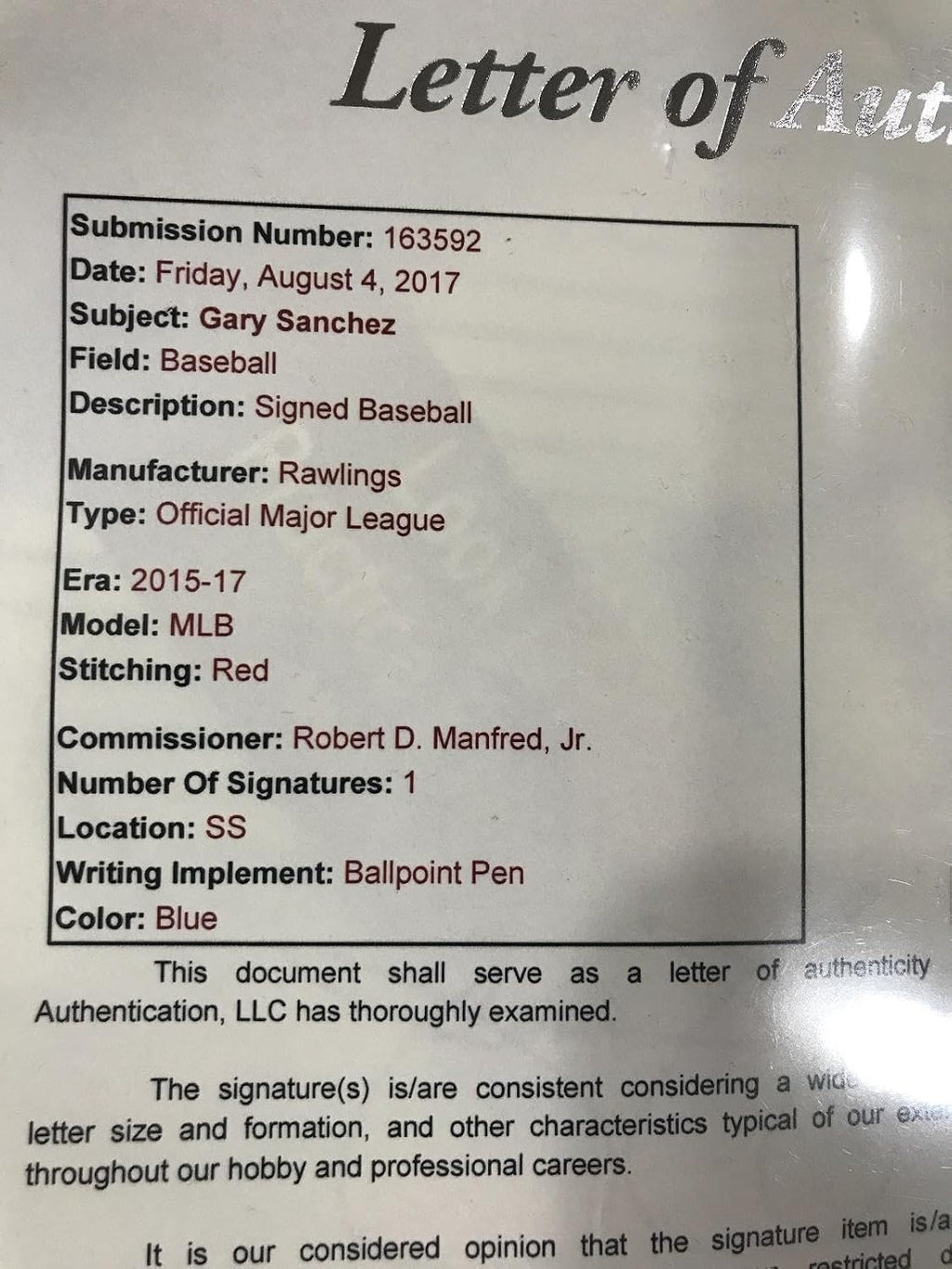 Gary Sanchez Signed Game Used Ball 1st Game 2016 Rookie Year ! 1/1 Sanchez Jsa - MLB Autographed Game Used Baseballs