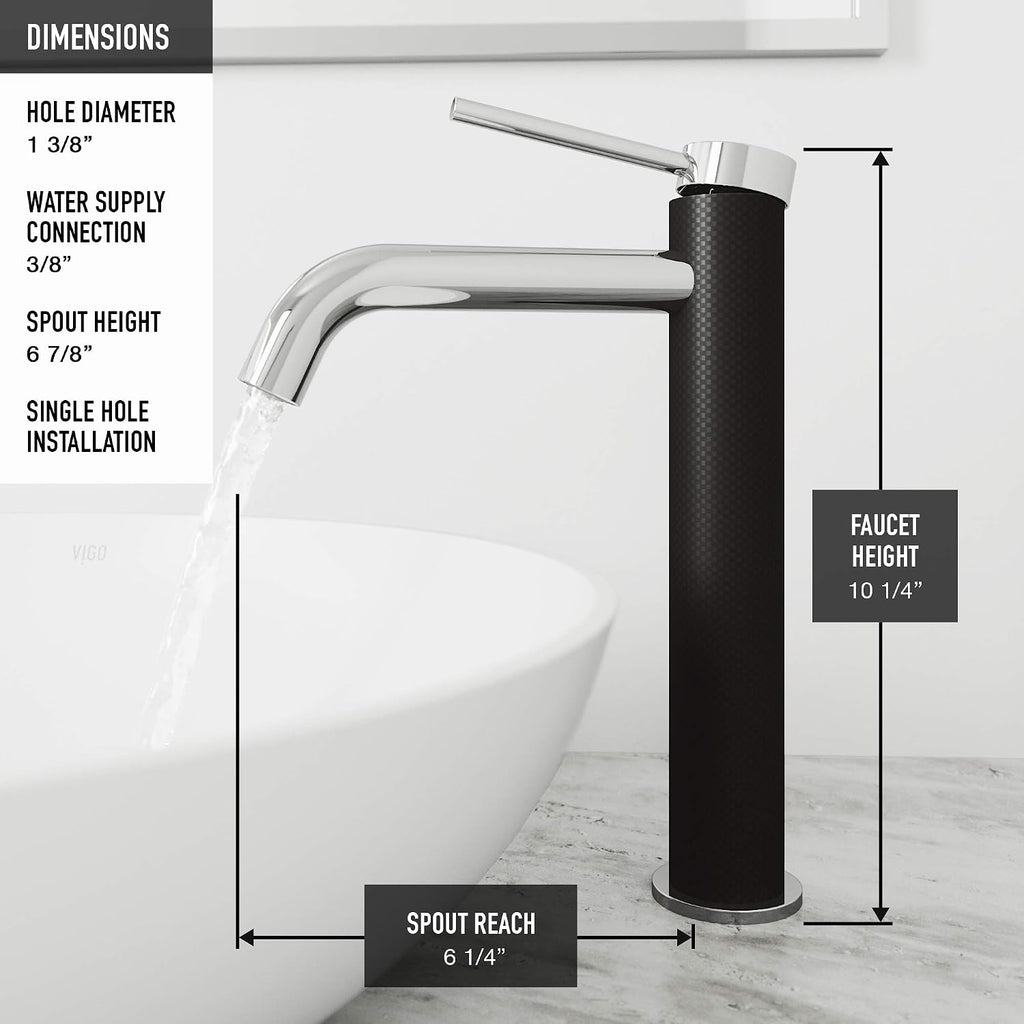 VIGO Lexington Single-Handle Single-Hole Mount Vessel Bathroom Sink Faucet, 10-Inch, Chrome, Modern Design, Solid Brass, 1.2 GPM WaterSense & Ceramic Disc Valve, Corrosion-Resistant