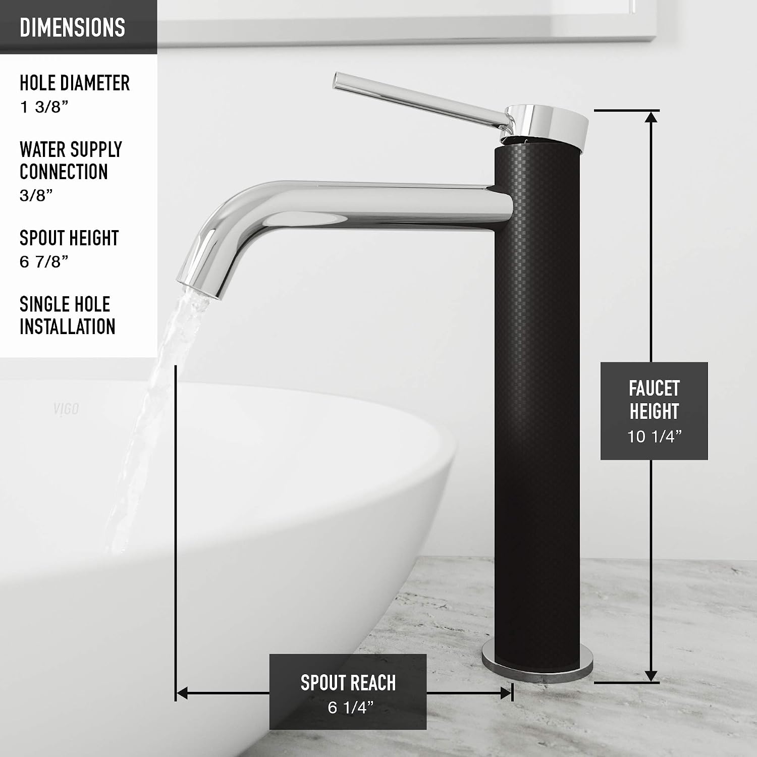 VIGO Lexington Single-Handle Single-Hole Mount Vessel Bathroom Sink Faucet, 10-Inch, Chrome, Modern Design, Solid Brass, 1.2 GPM WaterSense & Ceramic Disc Valve, Corrosion-Resistant