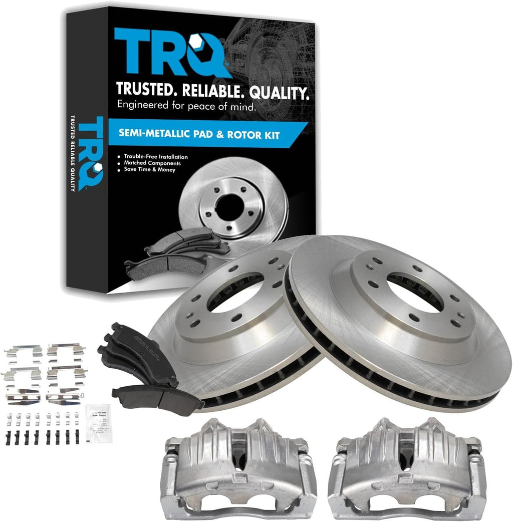 TRQ Front Brake Pad and Rotor Set Semi Metallic Vented Rotors Calipers Compatible with 2004-2005 Isuzu Ascender