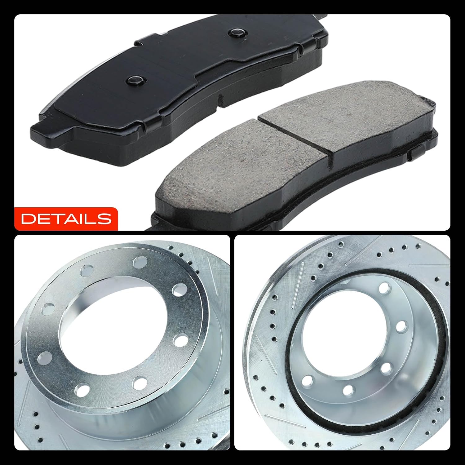 A-Premium 12.83 inch(326 mm) Rear Drilled and Slotted Disc Brake Rotors + Ceramic Pads Kit Compatible with Select Ford Models - Excursion 00-05, For F-250 Super Duty 99-04, For F-350 Super Duty 99-04
