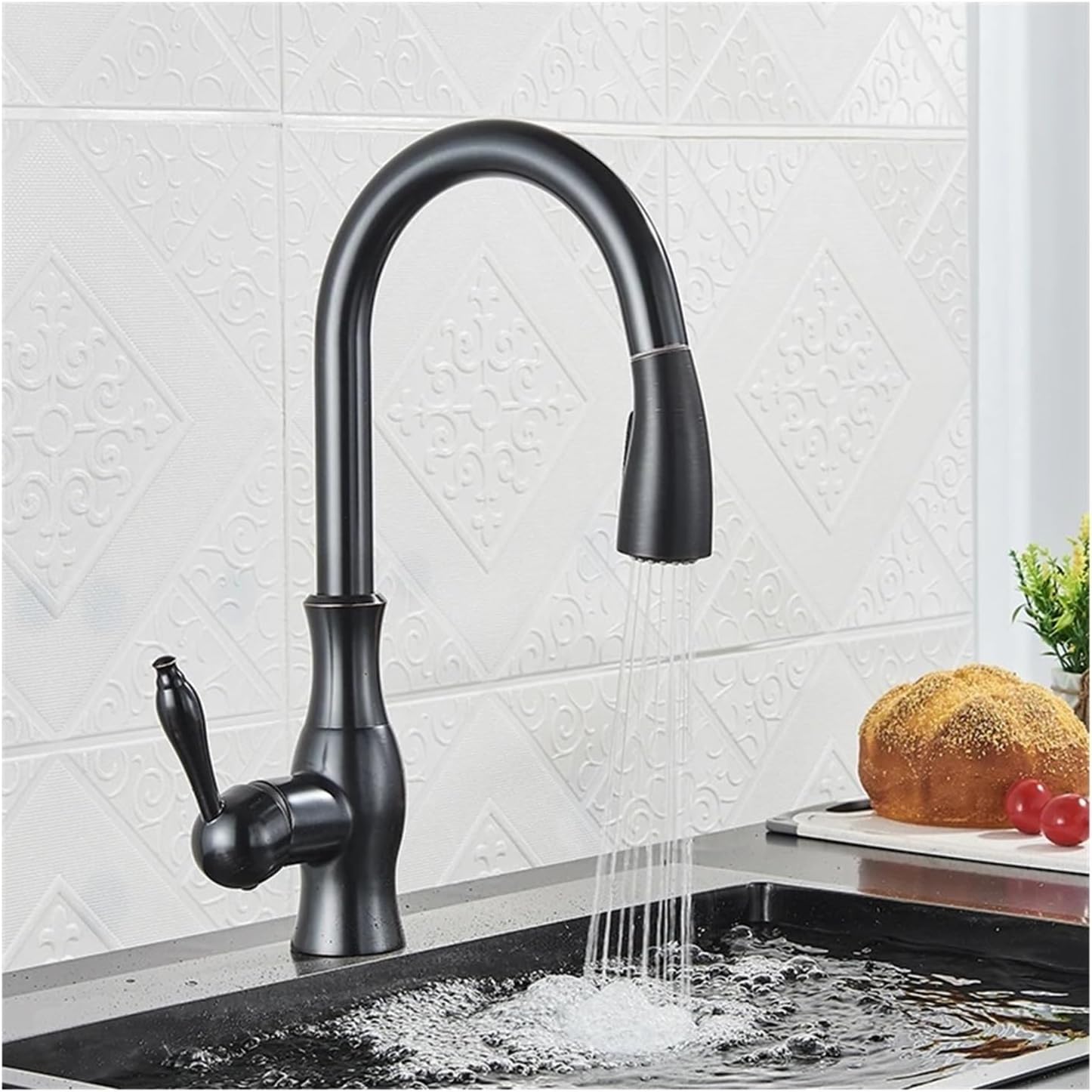 Pull Out Kitchen Faucet Shower/Stream Model Spout Tap Deck Mount Rotatable Single Handle Cold Hot Water Mixer(Black Bronze)