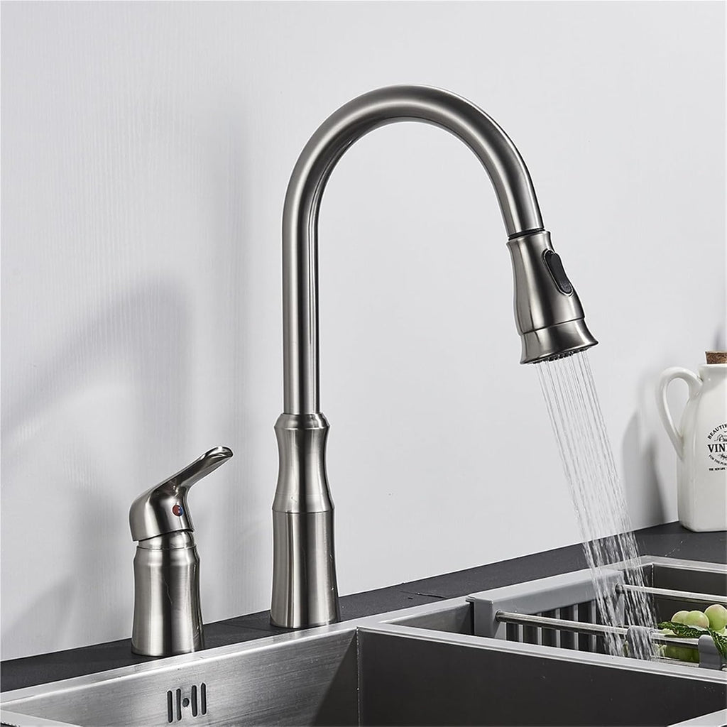 Brass Kitchen Faucet Pull Out Flexible Sink Mixer Taps Hot & Cold Water Mixer Cranes Water Saving Bathroom Faucets(Brushed Nickel B)