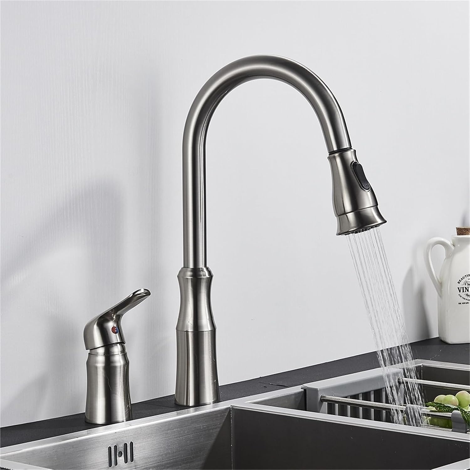 Brass Kitchen Faucet Pull Out Flexible Sink Mixer Taps Hot & Cold Water Mixer Cranes Water Saving Bathroom Faucets(Brushed Nickel B)
