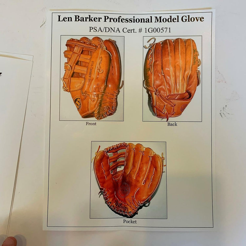 Rare Len Barker 1979 Signed Game Used Baseball Glove With PSA DNA COA - Autographed MLB Gloves
