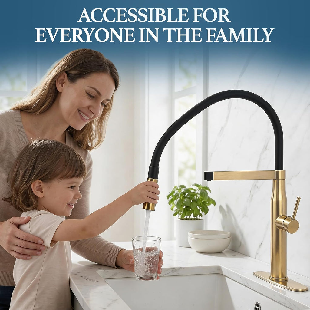 STiLWERK 3-in-1 Kitchen Sink Faucet with Pull-Out Sprayer, 3 Way Hot, Cold & Drinking Water Mixer, Magnetic Docking, Stainless Steel, Champagne Gold Finish