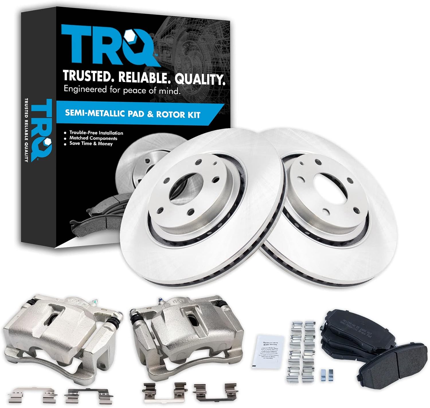 TRQ Front Brake Pad and Rotor Set Semi Metallic Vented Rotors Calipers Compatible with 2019 Mazda CX-5