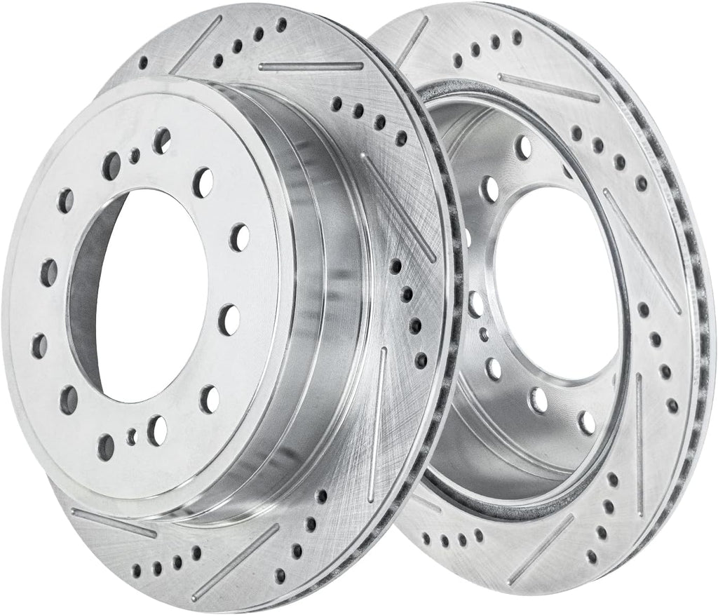 Detroit Axle - Brake Kit for 01-07 Toyota Sequoia - 2001 2002 2003 2004 2005 2006 2007 Drilled & Slotted Brakes Rotor Ceramic Brake Pads Front and Rear Replacement