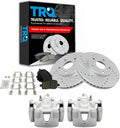 TRQ Performance Front Brake Pad and Rotor Set Ceramic Coated Drilled Slotted Rotors Calipers Compatible with 1997-2001 Lexus ES300 1998-2004 Toyota Avalon 1997-2001 Camry 1999-2003 Solara