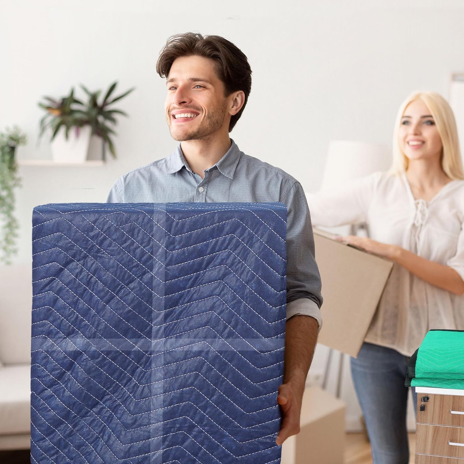 24 Moving Packing Blankets 80 x 72 Inches (35 lb/dz) Heavy Duty Moving Pads for Protecting Furniture Professional Quilted Shipping Furniture Pads (Dark Blue 24PCS)