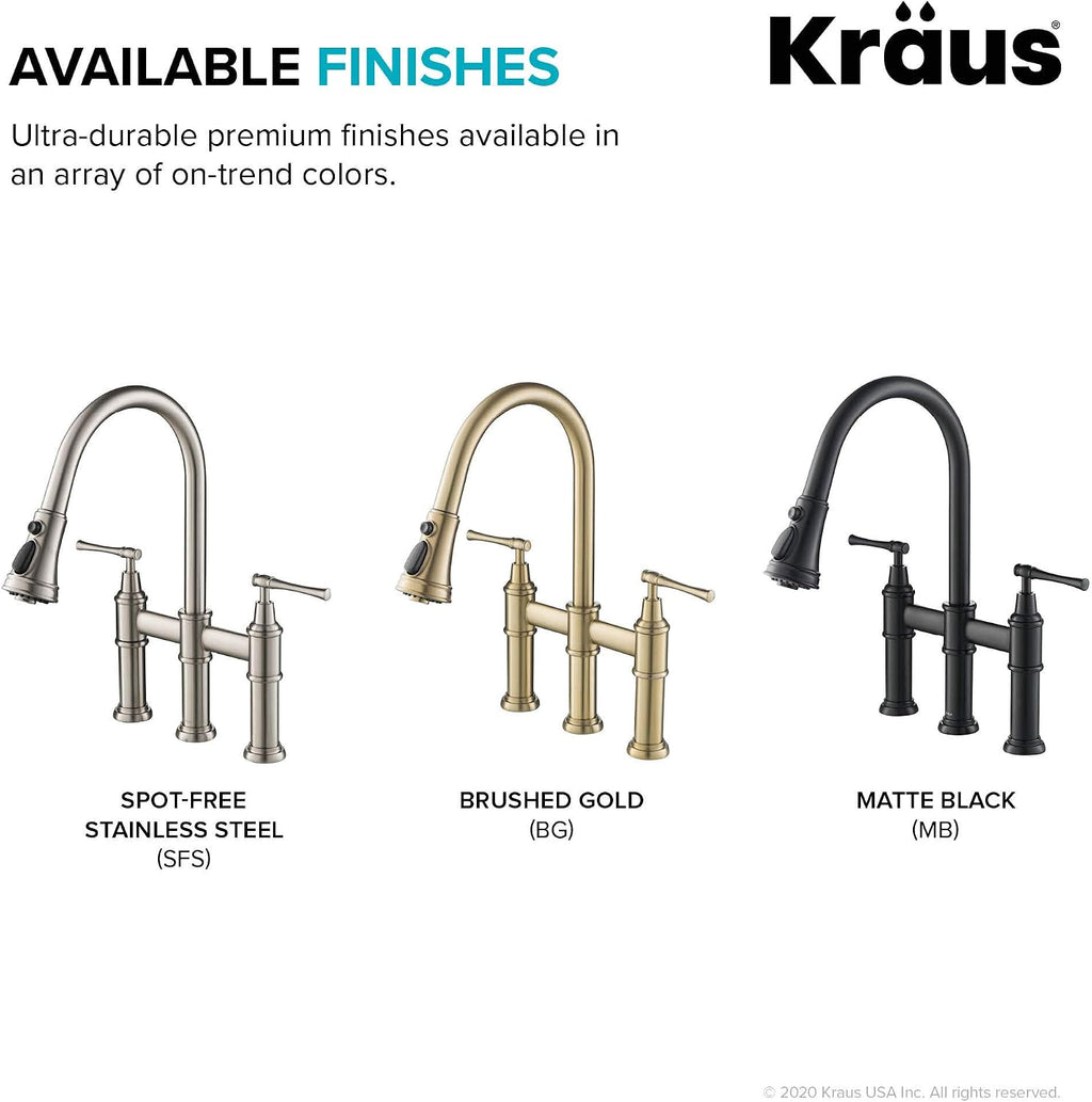 KRAUS Allyn Transitional Bridge Kitchen Faucet with Pull-Down Sprayhead in Matte Black, KPF-3121MB
