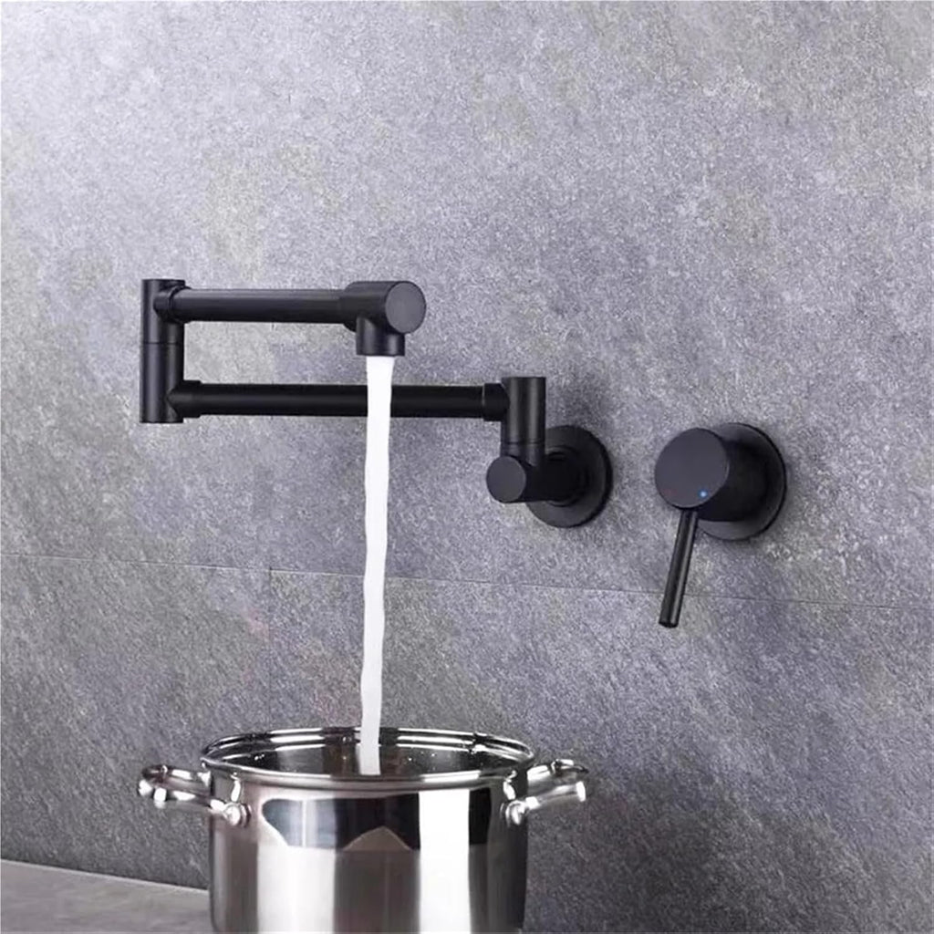 Foldable Pot Filler Tap Wall Mounted Kitchen Faucet Hot and Cold Black Sink Tap Rotate Folding Spout Brass(Black)