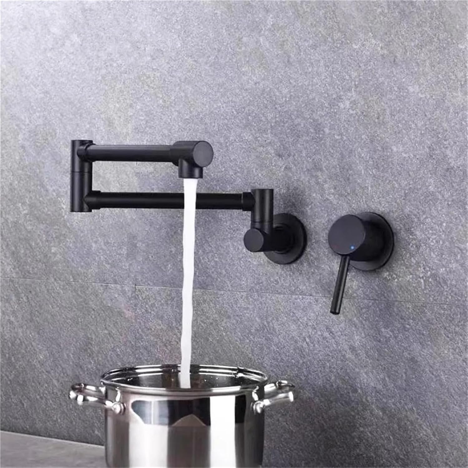 Foldable Pot Filler Tap Wall Mounted Kitchen Faucet Hot and Cold Black Sink Tap Rotate Folding Spout Brass(Black)