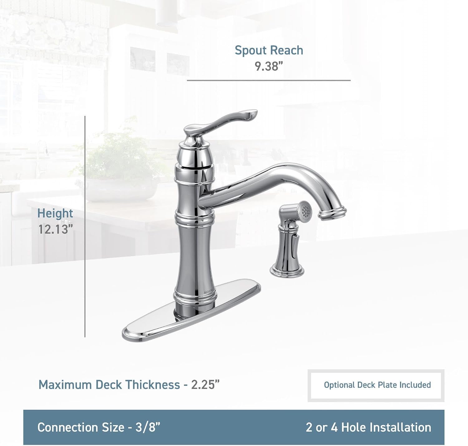 Moen Belfield Oil Rubbed Bronze Traditional One Handle High Arc Kitchen Faucet with Side Spray and Optional Deckplate Included, 7245ORB