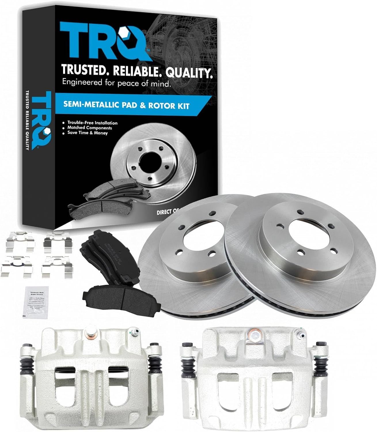 TRQ Front Brake Pad and Rotor Set Semi Metallic Vented Rotors Calipers Compatible with 2002-2005 Ford Explorer 2002-2005 Mercury Mountaineer