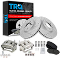 TRQ Performance Front Brake Pad and Rotor Set Ceramic Coated Drilled Slotted Rotors Calipers Compatible with 2007-2012 Mazda CX-7