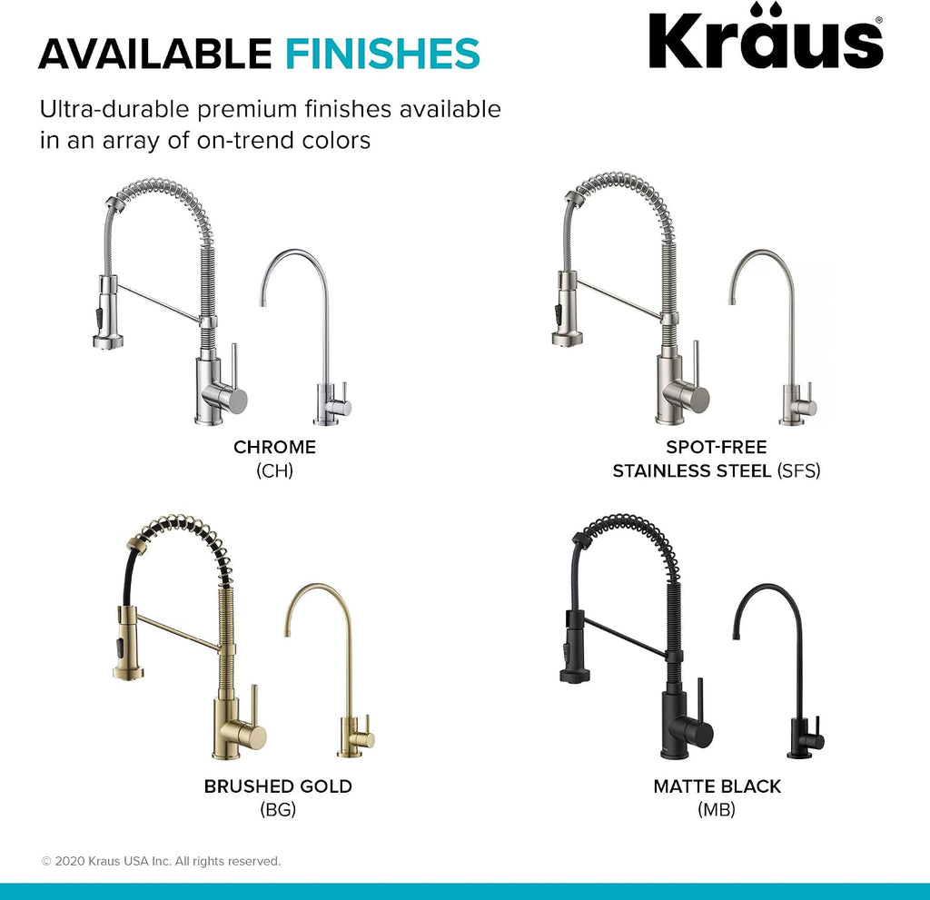 KRAUS Bolden Commercial Style Pull-Down Kitchen Faucet and Purita Water Filter Faucet Combo in Chrome, KPF-1610-FF-100CH