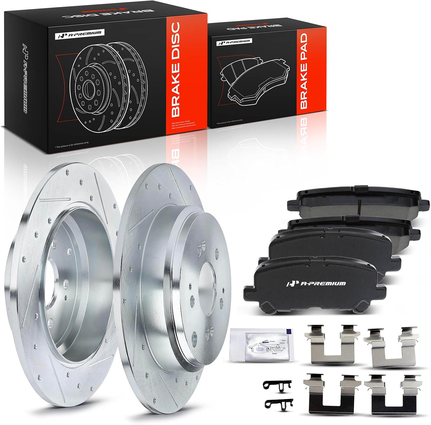 A-Premium 13.15 inch (334mm) Rear Drilled and Passenger Disc Brake Rotors + Ceramic Pads Kit Compatible with Select Acura and Honda Models - MDX 2007-2013, ZDX 2010-2013, Odyssey, Pilot, 6-PC Set