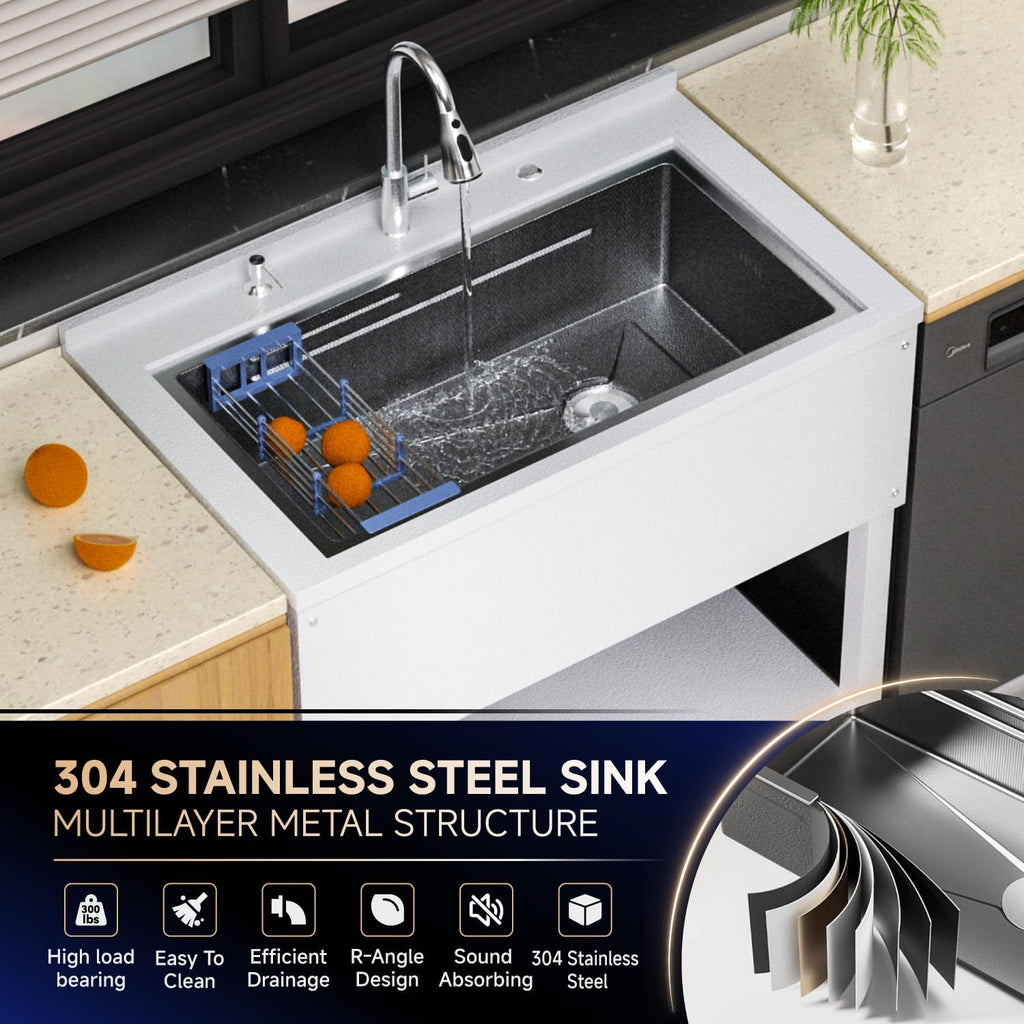 Stainless Steel Utility Sink,36' Laundry Freestanding Sink with Cold and Hot Water Faucet,Commercial Single Bowl Laundry Room Utility Sink for Kitchens, Garage, Bathrooms