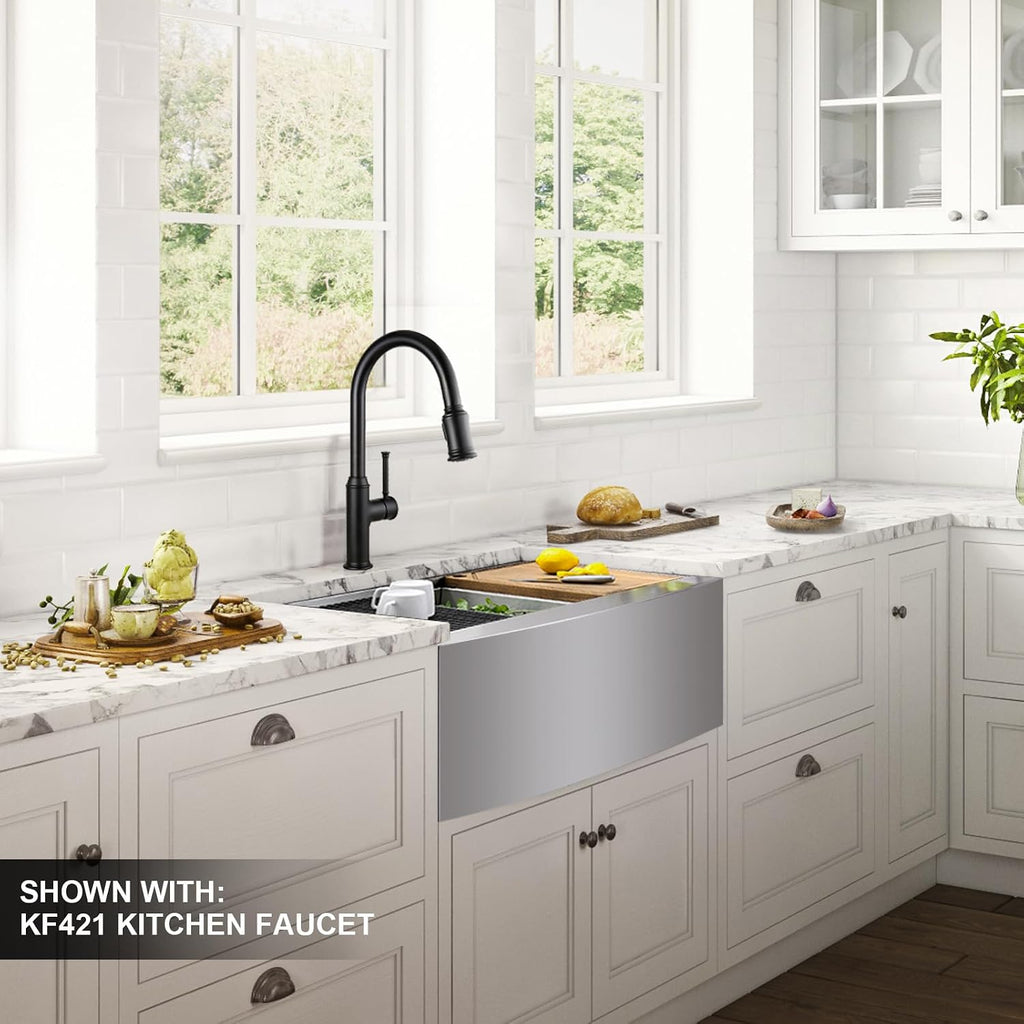 Lava Odoro Curtura Matte Black Kitchen Faucet with Pull-Down Sprayer, Single Handle Kitchen Sink Faucet Black Faucet for Kitchen Sink 1 Hole, Deck Plate Included, 1.8 GPM, KF421-MB