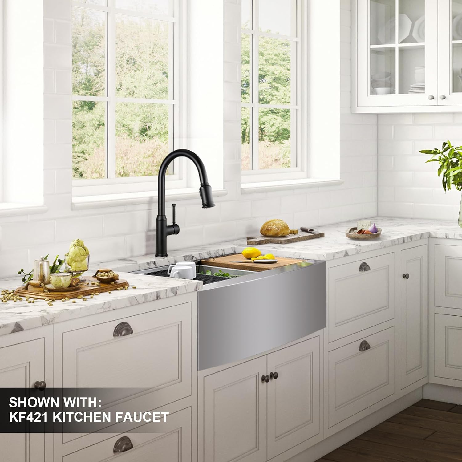Lava Odoro Curtura Matte Black Kitchen Faucet with Pull-Down Sprayer, Single Handle Kitchen Sink Faucet Black Faucet for Kitchen Sink 1 Hole, Deck Plate Included, 1.8 GPM, KF421-MB
