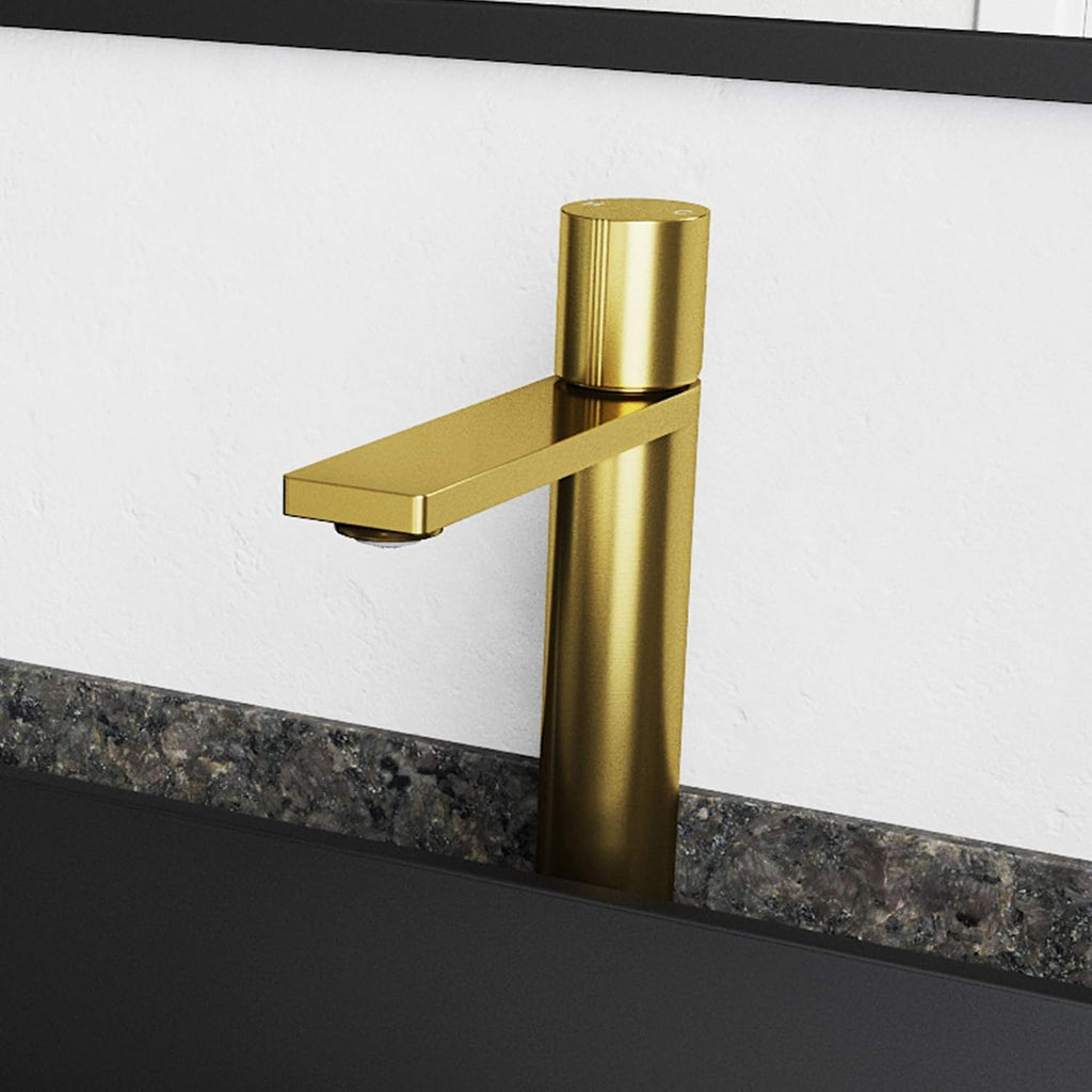 VIGO Gotham Single-Handle Single-Hole Mount Vessel Bathroom Sink Faucet, 12-Inch, Matte Brushed Gold, Modern Design, Solid Brass, 1.2 GPM WaterSense & Ceramic Disc Valve, Corrosion-Resistant