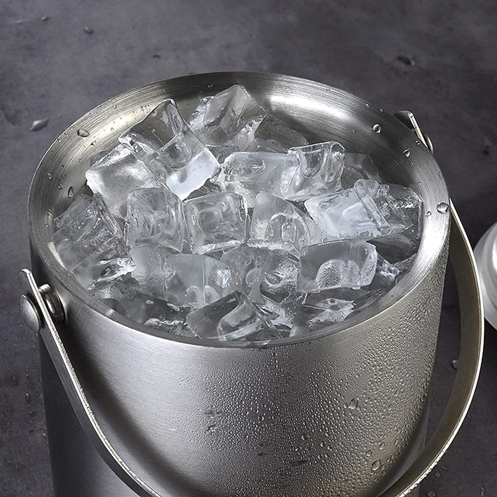Ice Bucket,Ice Bucket with Lid and Ice Tongs,Ice Bucket, for Home Bar 2L/3L Stainless Steel Double Wall Bar Ice Bucket Set