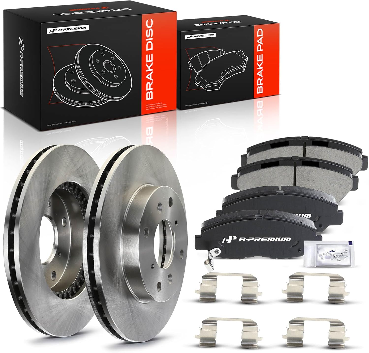 A-Premium 10.24 inch (260mm) Front Vented Disc Brake Rotors + Ceramic Pads Kit Compatible with Honda Models - Accord 1998 1999 2000 2001 2002, L4 2.3L, Sedan, 6-PC Set