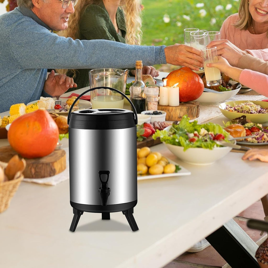 Catering Urn, 6L/8L/10L Hot Water Dispenser With Faucet, Stainless Steel Insulated Bucket Milk Tea Barrel For Hot Water And Beverage(10l)