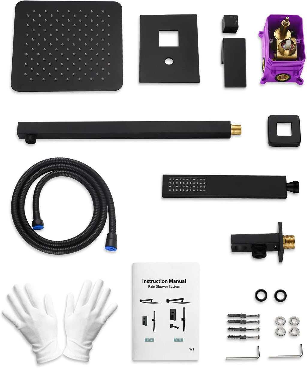 10 Inch Shower Faucet Set, High Pressure Rainfall Shower Head and Handheld Sprayer Combo, Matte Black