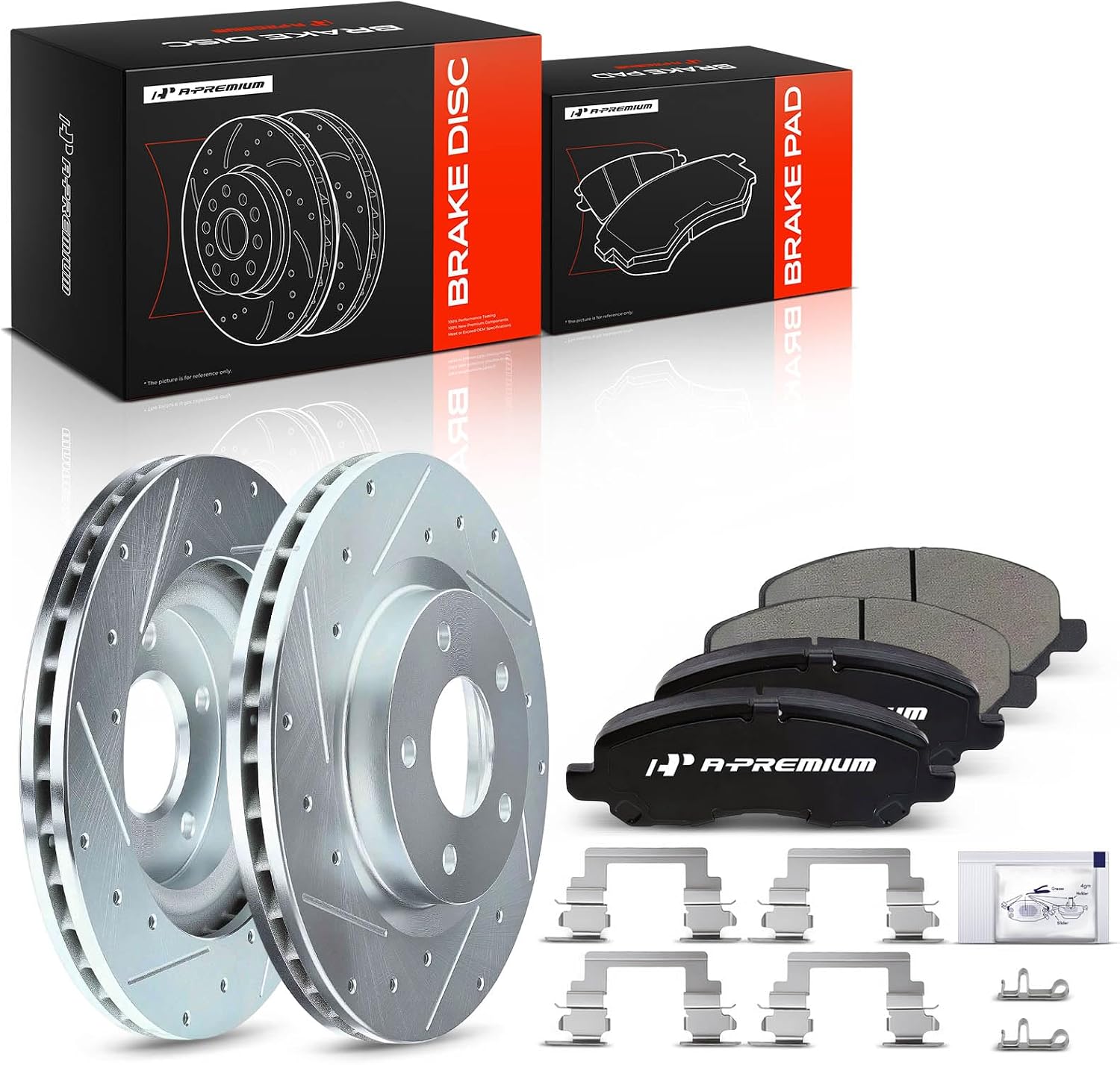 A-Premium 11.57 in (294mm) Front Drilled and Slotted Disc Brake Rotors + Ceramic Pads Kit Compatible with Select Jeep, Mitsubishi, Chrysler & Dodge Models - Compass, Patriot, Lancer, Avenger, Sebring